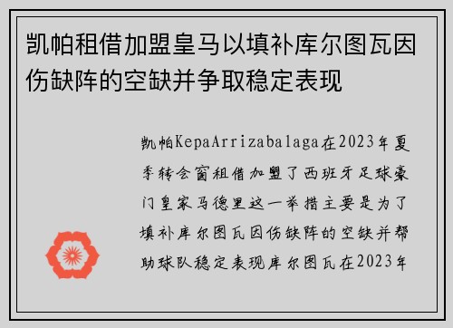 凯帕租借加盟皇马以填补库尔图瓦因伤缺阵的空缺并争取稳定表现